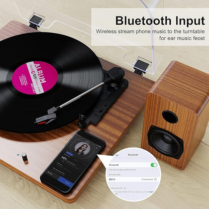 Record Player for Vinyl with 30W Speakers Upgraded，3-Speed (33/45/78 RPM) can Play 7/10/12-inch Vinyl Records, Support Bluetooth Connection, Record in MP3 Format