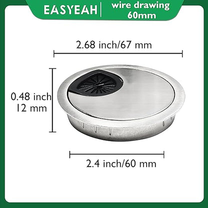 1 Pcs Desk Grommet 2-3/8" / 60 mm, Desk Cord Hole Cover, Cable Grommet Metal Zinc Alloy Materilal, Desk Hole Grommet for Home & Office Pc, Detachable Cable Cord Organizer-Brushed Silver