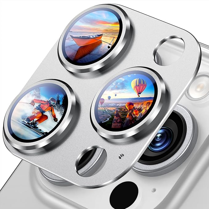 Uyiton Compatible with iPhone 15 Pro/iPhone 15 Pro Max Camera Lens Protector, [Not Easy to Break][Strong Adsorption][Case-Friendly] Metal Tempered Glass Rear Camera Screen Cover - Natural Titanium