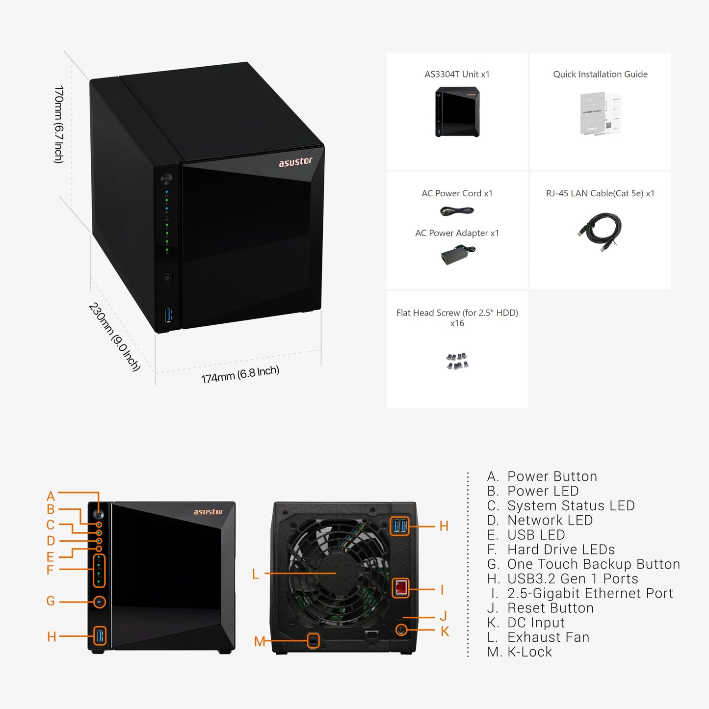 Asustor Drivestor 4 Pro Gen2 AS3304T v2, 4 Bay NAS, 1.7GHz Quad-Core, 2GB RAM DDR4, 2.5GbE High-Speed Network, Personal Media Server, Best Value Home Cloud, Network Attached Storage(Diskless)