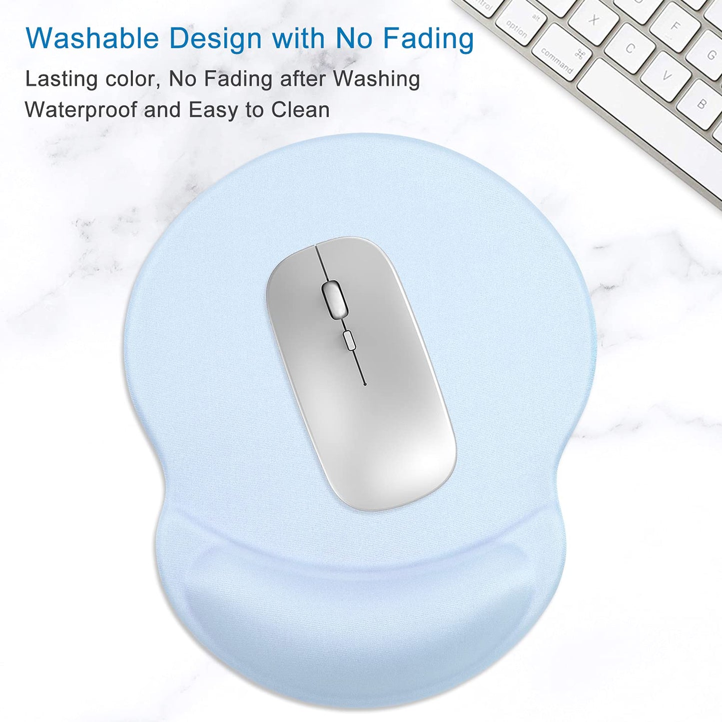 ITNRSIIET Ergonomic Mouse Pad with Gel Wrist Support Small Wrist Rest Smooth Surface Non-Slip PU Base Comfortable Office Supplies Pain Relief, 8.7 x 7.2 inches, Blue