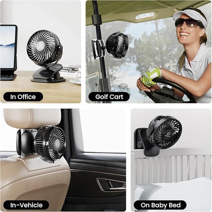 Shinebella AA Battery Powered Clip on Fan with 4-Speed, 5’’ Small Desk Fan with Aroma Function, USB Powered, 360°Rotation, Ultra Quiet, for Golf Cart, Stroller, Bedroom,Car(Batteries Not Included)