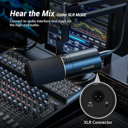 TONOR Dynamic Microphone, XLR/USB Microphone for Podcast, Recording, Streaming, Gaming, XLR Cardioid Studio Mic with Quick Mute, 3.5mm Headphone Jack, Volume Control, Mic with Boom Arm, White, TD510+
