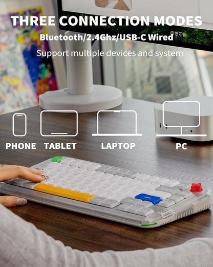 nuphy Kick75 Low Profile Keyboard with Volume Knob,75% Hot Swappable Custom Wireless Mechanical Keyboard,80 Keys RGB Backlit with PBT Keycaps,BT/2.4G/USB-C (Brown Nano Switch)