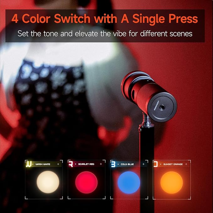PHOTOOLEX 4 Colors Photography Flashlight, 8400mAh Power Portable Spotlight for Photography, LED Flashlight Aluminum Alloy Light for Video Recording & Vlogging, Sunset Light Rechargeable Flashlights