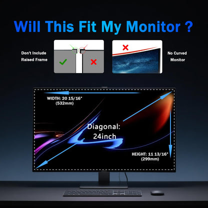 Phimoos [2 Pack] 24 Inch Magnetic Computer Privacy Screen for Monitor 16:9 Aspect Ratio Widescreen Monitor, Eye Protection Anti Glare Blue Light Filter, 24in Removable Black Anti Spy Protector Film