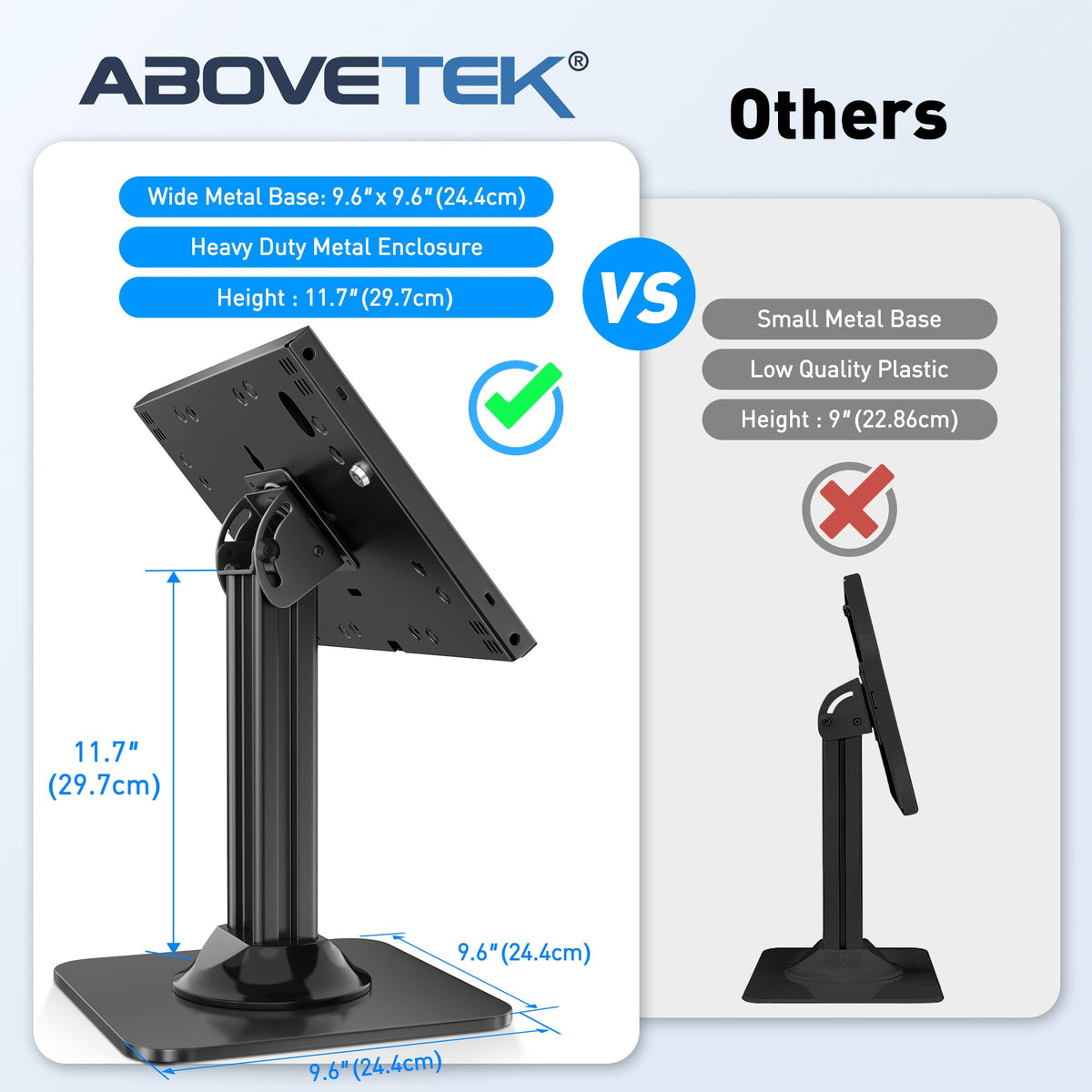 AboveTEK Anti-Theft iPad Kiosk Stand – POS iPad Security Stand & Locking Tablet Holder – Heavy Duty Base, 360° Swivel, 75° Tilt Bracket – Perfect for Retail Business