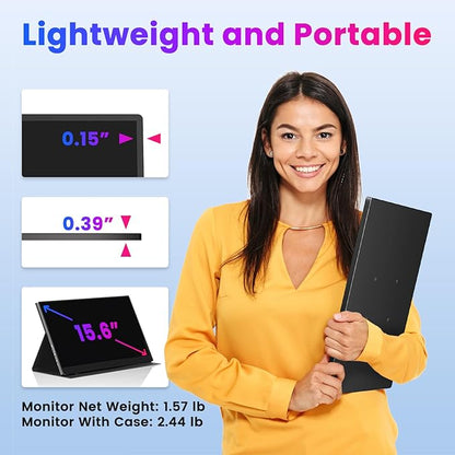 Portable Monitor 4K 15.6 inch UHD 3840X2160 100% sRGB USB-C HDMI IPS HDR External Second Screen Portable Travel Monitor for Laptop MacBook PS5/4 Xbox with Speakers, VESA Compatible