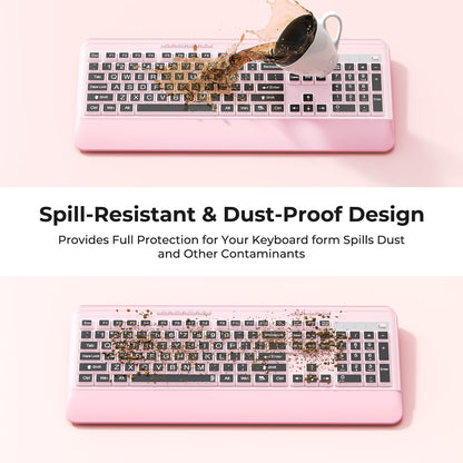 KOPJIPPOM Wireless Keyboard and Mouse Set with Quiet Keys, 2.4G Full Size Ergonomic Keyboard with Wrist Rest, Protective Covers, Soft Touch Silent Design for Windows, Computer, PC and Laptop