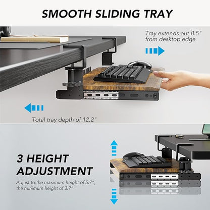 AX WABER Keyboard Tray Under Desk Pull Out with Extra Sturdy C Clamp Mount System, 27.3 (32.5 inch Including Clamps) x 11 Inch Slide-Out Platform Computer Drawer for Typing Vintage AX01WG02