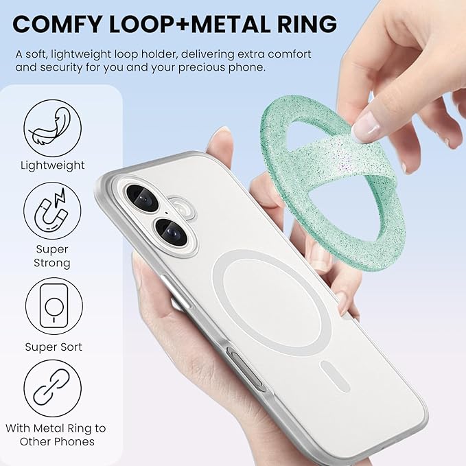 Magnetic Silicone Ring Grip Phone Holder, Loop Grip Phone Holder,Magnetic Phone Loop,Magsafe Phone Grip,Compatible with Magsafe for iPhone 16/15/14/13/12 Series (Green Sparkle)