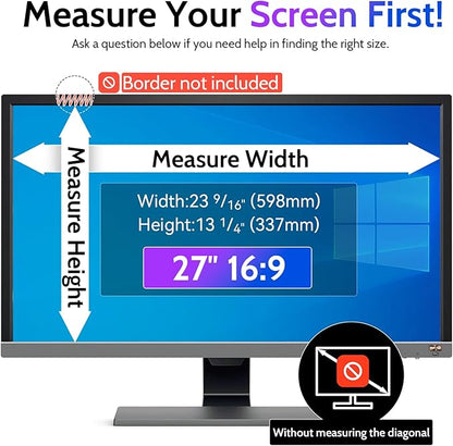 Computer Privacy Screen 27 Inch for 16:9 Widescreen Monitor, Removable 27inch Anti Blue Light Anti Glare Monitor Privacy Filter Shield (23 9/16" x 13 1/4")