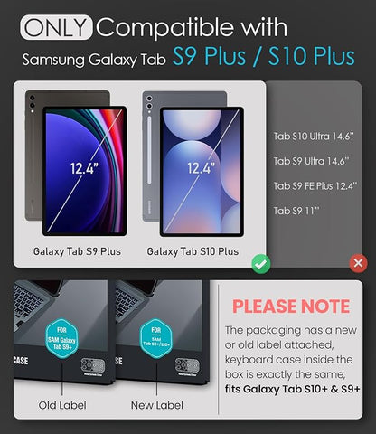 Nillkin for Samsung Galaxy Tab S10 Plus/S9 Plus 12.4" Case with Detachable Keyboard, 7-Color Backlit, Trackpad, S Pen Holder, Rugged Keyboard Case with Camera Cover for Samsung Tablet S9+/S10+ 5G