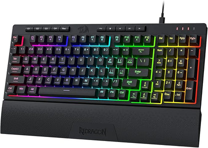 Redragon K515 Shiva Wired RGB Membrane Gaming Keyboard, 98 Keys Mechanical-Feel Keyboard w/Smooth Linear Switch, On-Board Macro & Dedicated Multimedia Keys, Detachable Wrist Rest, Software Supported