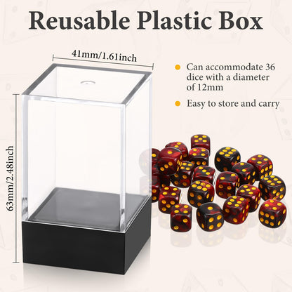 Foilswirl 144 Pcs 12mm 6 Sided Mini Dice Set for School Classroom Table Games D6 Game Standard Dice with Portable Plastic Box for Teaching Math Learning (Classic Color)