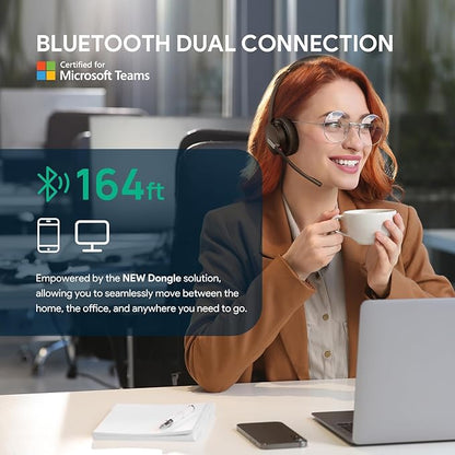Yealink BH70 UC Wireless Bluetooth Headset with Microphone for Work, up to 35h Talking Battery, Teams UC Compatible Headsets for Computer Mobile, 147g Lightweight Headphone for Open Office 50m Range