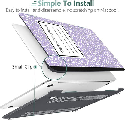 MEEgoodo Case for MacBook Pro 13 inch Case with M2 Chip 2022 2021 2020 New A2338 M1 A2251 A2289, Hard Shell with Keyboard & Camera Cover Compatible with 13 inch MacBook Pro, Composition Book Purple