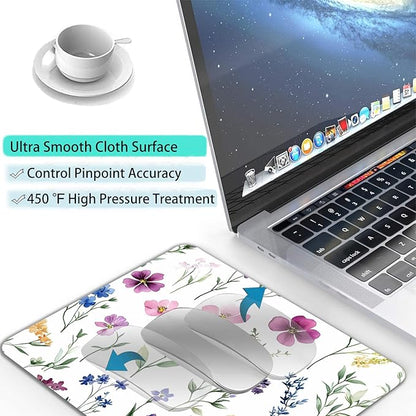Watercolor Flower Wildflowers Floral Custom Mouse Pad with Non-Slip Rubber, Small Square Design for Wireless Laptop & Computer Mouse Pads for Desk, 9.5 x 7.9 inch Smooth Surface for Gaming & Office