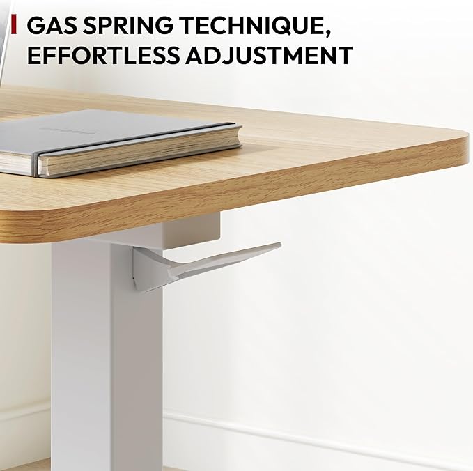 SANODESK Medical Adjustable Overbed Bedside Table with Hidden Casters, Pneumatic Mobile Laptop Computer Standing Desk Cart with Tray, Hospital and Home Use(31.5" W x 17.7" D, Maple)