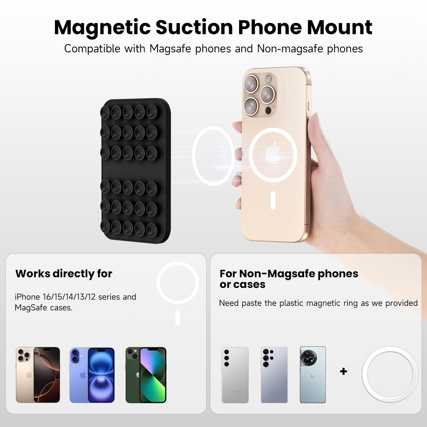 Patented Magnetic Sticky Phone Suction Grip Mount for MagSafe Case,Magnet Silicone Portable Stand Holder for iPhone 16/15/14/13/12 Series and Android, Hands-Free Selfies and Videos