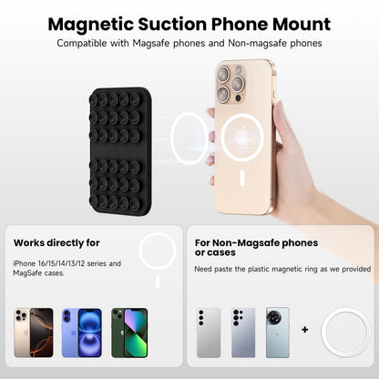 Patented Magnetic Sticky Phone Suction Grip Mount for MagSafe Case,Magnet Silicone Portable Stand Holder for iPhone 16/15/14/13/12 Series and Android, Hands-Free Selfies and Videos