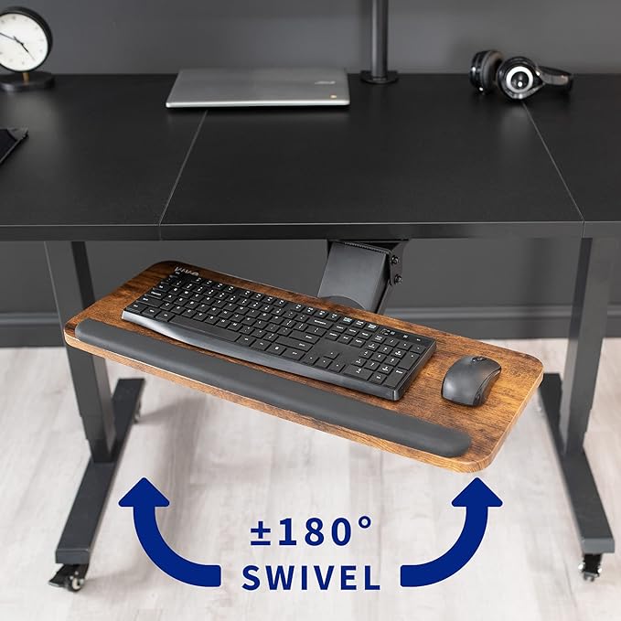 VIVO Adjustable Computer Keyboard and Mouse Platform Tray, Ergonomic Under Table Desk Mount Drawer Underdesk Shelf, Rustic Vintage Brown, MOUNT-KB03N
