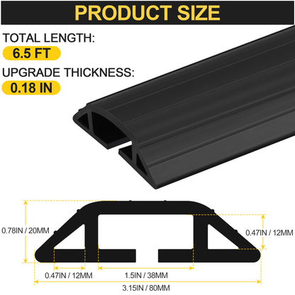 MYFAMIREA 6.5FT Floor Cord Cover Heavy Duty Cable Cover Protector 3 Channels Extension PVC Floor Wire Cover Outdoor Cord Hider Management Cord Cover for Wire on Floor for Home Office Outdoor, Black