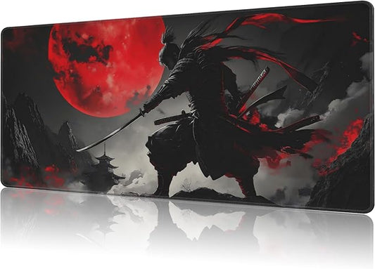 Mouse Pad Large Anime Samurai Non-Slip Gaming Desk Mat with Stitched Edge Laptop Keyboard Desk Pad for Work Home Gaming (35.4 x 15.7 Inches)