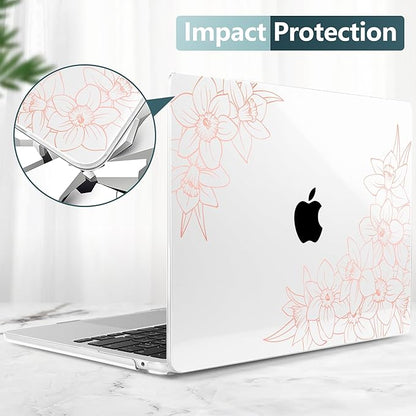 TWOLSKOO Compatible with M4 MacBook Air 13.6 inch Case 2025-2022 Release M4 A3240 M3 A3113 M2 A2681, Plastic Hard Shell & Keyboard Cover & Type C Adapter & Screen Protector, Pink Floral Frame