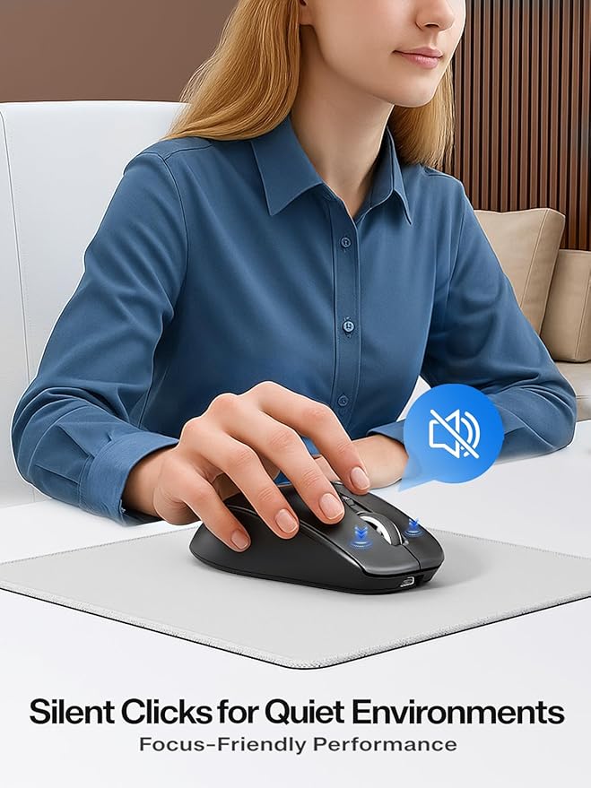 R108 Bluetooth Wireless Mouse – Dual Bluetooth ＆ 2.4GHz USB Receiver, 4 DPI Levels (1000–3200), Type-C Rechargeable, Ergonomic Right-Hand Grip, Silent Click, for Computer/Mac/Laptop - Black