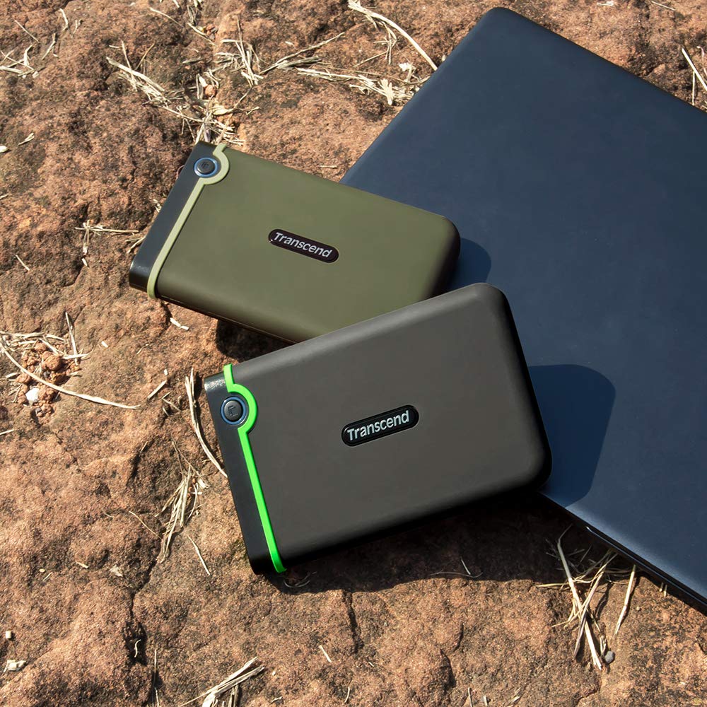 Transcend StoreJet 1TB Rugged External Hard Drive, USB3.1(5Gbps) Portable HDD w/One Touch Auto-Backup Button/Anti-Shock Resistant/Compact&Lightweight/Lightning-Fast Speeds, Iron Gray - TS1TSJ25M3S