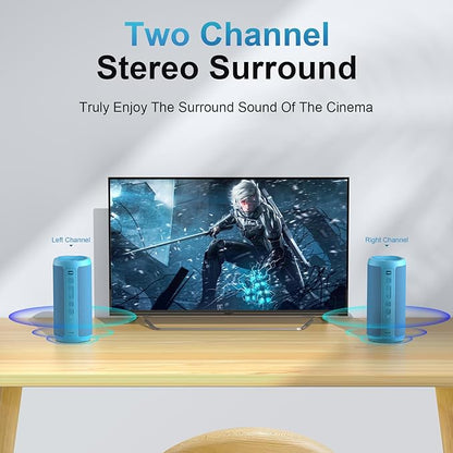 Ortizan Wireless Portable Bluetooth Speaker, IPX7 Waterproof, Dustproof and Rustproof, Powerful 24W Sound, Enhanced Bass, 30-Hour Battery, 360° Party Light, and Stereo Pairing (BT 5.3), Gifts - Blue
