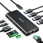 ABIWAZY USB C Hub Multiport Adapter, 10 in 1 USBC to Ethernet Adapter with 4K HDMI, Ethernet Gigabit, 100W PD, USB-C Data Port and SD/TF Slot for MacBook Pro/Air, Dell XPS, iPad Pro, Galaxy (Black)