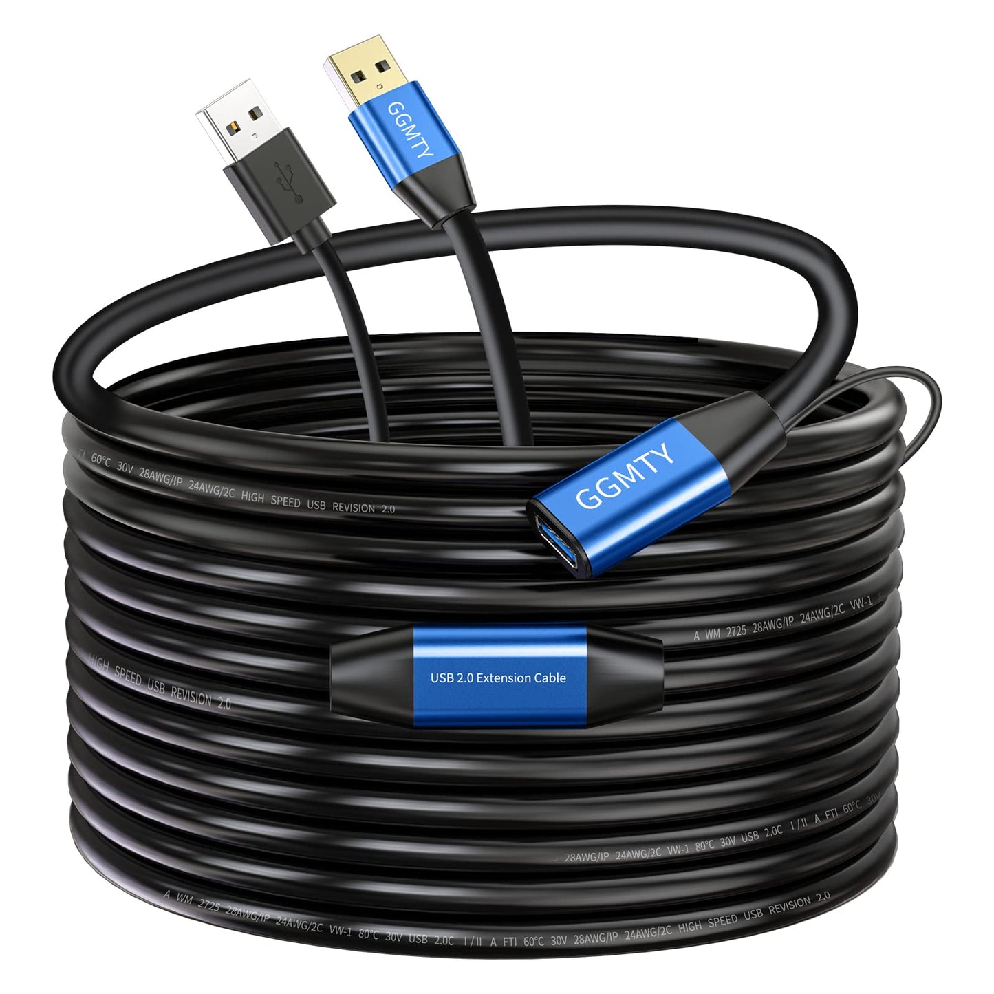 GGMTY USB 2.0 Type A Male to A Female Active Repeater Extension Cable 50ft, High Speed 480 Mbps