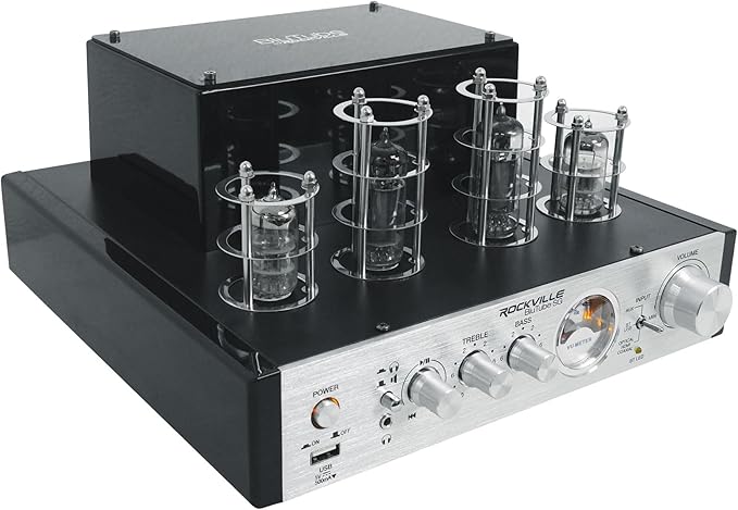 Rockville BluTube SG 70W Home Theater Tube Amplifier Stereo Receiver, Bluetooth, USB/RCA/Optical/Coaxial Inputs, 35W x 2 RMS @ 4 Ohm, for Music and Movies
