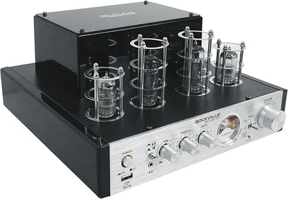 Rockville BluTube SG 70W Home Theater Tube Amplifier Stereo Receiver, Bluetooth, USB/RCA/Optical/Coaxial Inputs, 35W x 2 RMS @ 4 Ohm, for Music and Movies