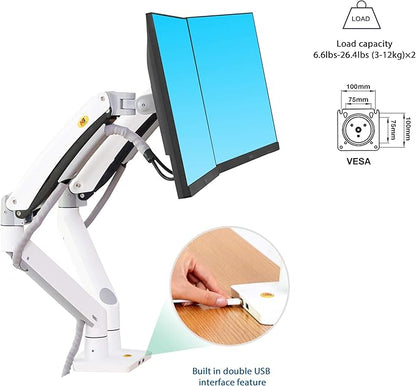 NB North Bayou Dual Monitor Desk Mount Stand Full Motion Swivel Computer Monitor Arm Fits 2 Screens up to 32'' with Load Capacity 6.6~26.4lbs for Each Monitor G75-W