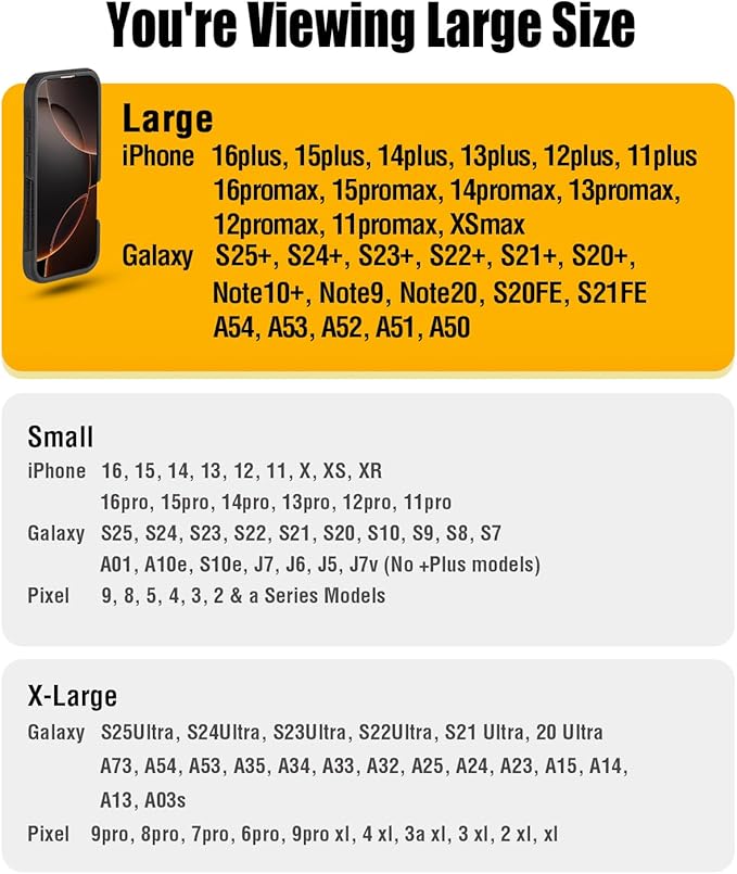 Case for Large iPhone Plus, Pro Max 16 15 14 13 12 11 Xs, Samsung Galaxy S25+ S24+ S23+ S22+ S21+, Cell Phone Belt Holster Clip, ID Card Holder Pouch, Fits Otterbox Case - Black