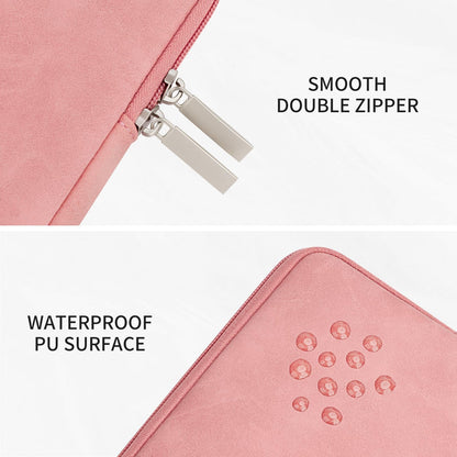 RAINYEAR 14 Inch Laptop Sleeve PU Suede Leather Case Padded Cover, Coral