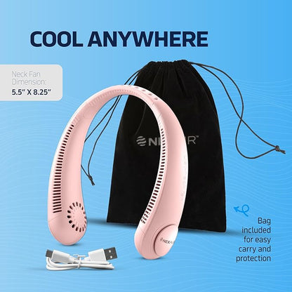 Portable Neck Fan -3 Speed Rechargeable Bladeless Neck Cooler, Pink Comfortable Lightweight, Personal Neck Fan For Women & Men Modern Design, Great Cooling Fan For Travel, Outdoors & Sports
