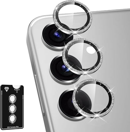 for Samsung Galaxy S25 Camera Lens Protector, Individual Metal Ring Tempered Glass Lens Cover, [Strong Adsorption] Scratch Resistant Ultra-Thin HD Clear Lens Cover, 1 Set-Silvery Sparkly