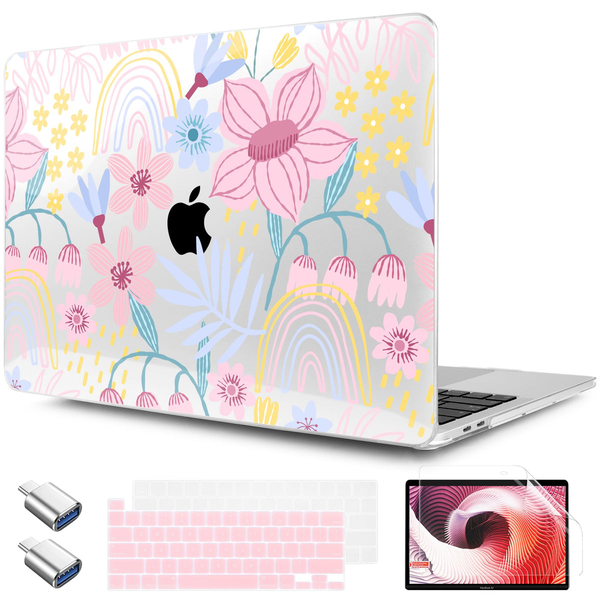 TWOLSKOO Compatible with MacBook Pro 13 inch Case 2023-2016 A2338 M2/M1 A2251 A2289 A2159 A1989 A1706, Plastic Hard Shell Cover & Keyboard Skin & Screen Protector, Colorful Hydrangea