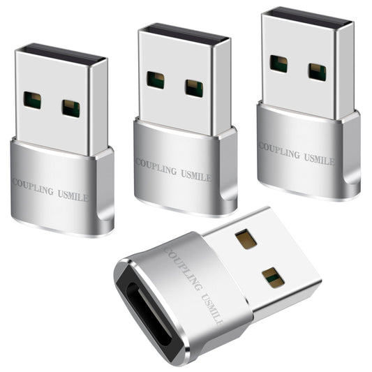 USB to USB C Adapter 4 Pcs Silver, Fast Charging, Transfer and Type C OTG