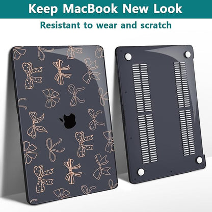 Teryeefi Case for MacBook Air 13 inch 2020 2019 2018 fits Model M1 A2337 A2179 A1932 with Retina Display with Touch ID, Plastic Hard Shell & Keyboard Cover & Screen Protector, Gold Bows A003