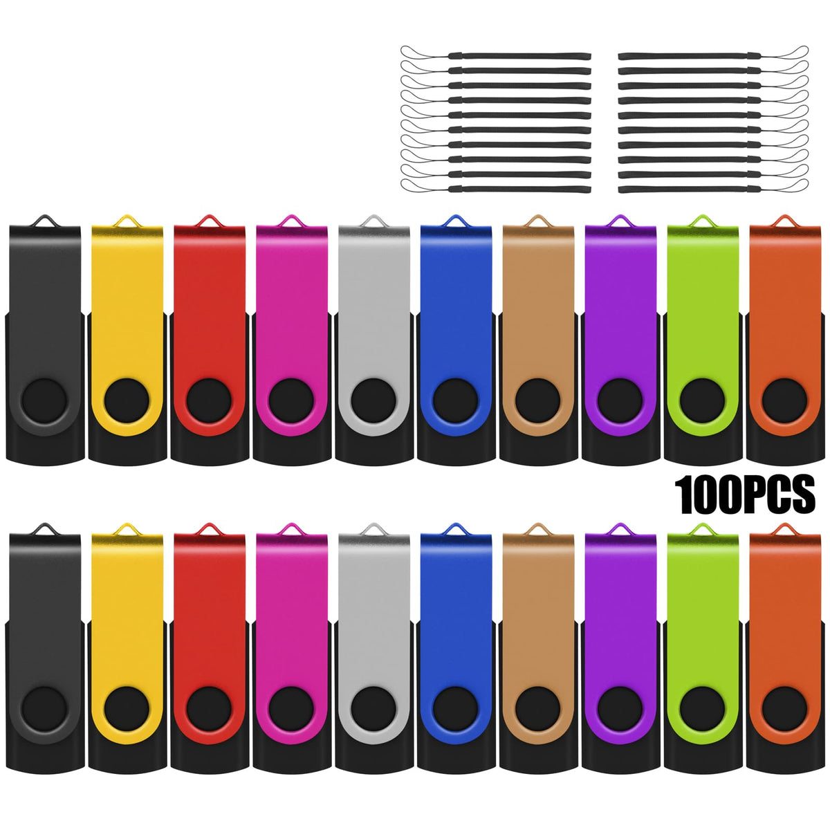 2GB 2.0 USB Flash Drive 20-Pack Thumb Drives Bulk with Lanyards