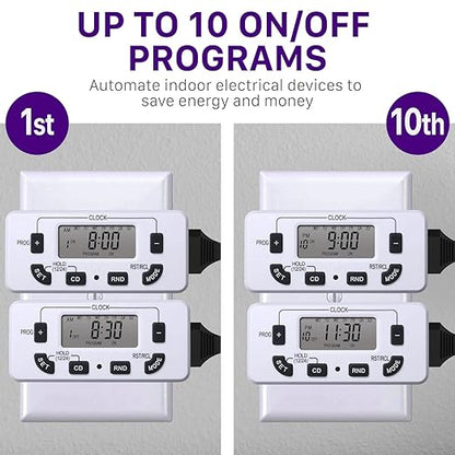 Fosmon 7 Day Digital Timers for Electrical Outlets, Indoor Plug-in Light Timers Switch Programmable, Electric Wall Plug for Lamp, Grow Reptile Lights, Aquarium, 15A/1875W, Grounded