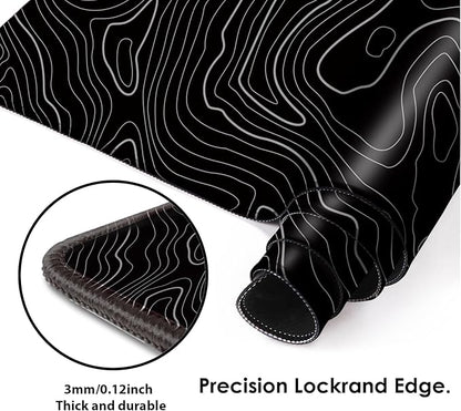 Gaming Mouse Mat Forest Background Pattern XXL XL Large Mouse Mat Long Extended Mouse Pad Desk Mat Non-Slip Rubber Mice Pads Stitched Edges Thin Pad (Topographic Map Balck)