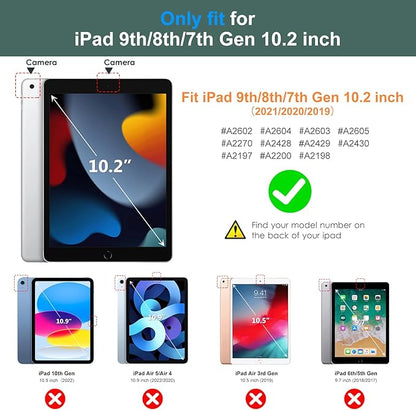 DTTO for iPad 9th/8th/7th Generation 10.2" Case 2021/2020/2019 with Keyboard, 7 Colors Backlit Wireless Detachable Keyboard Premium Leather Folio Cover with Pencil Holder & Pocket, Midnight Green