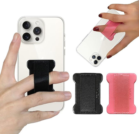 WUOJI Universal Phone Grip for Smartphones - Phone Holder for Hand for Back of Phone - Wireless Charging Compatible (Black Pink) - 2Pack