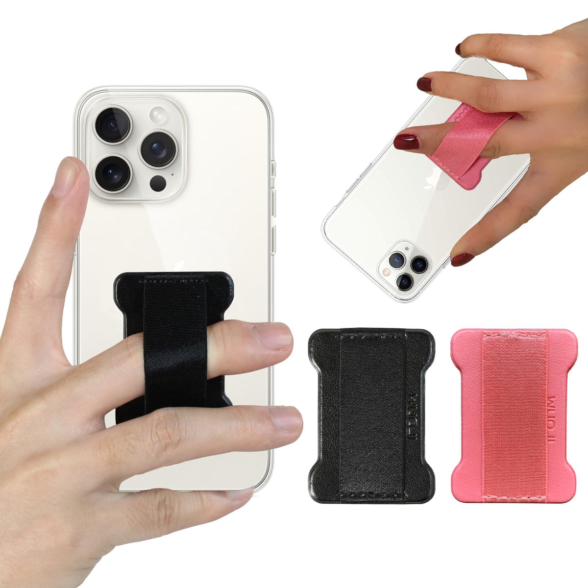 WOJI Cell Phone Finger Grip Strap Holder for Hand, Phone Strap, Phone Holder for Hand - Small, New Slim Finger Loop Selfie Grip Compatible with Most Smartphones (Black) - 2Pack